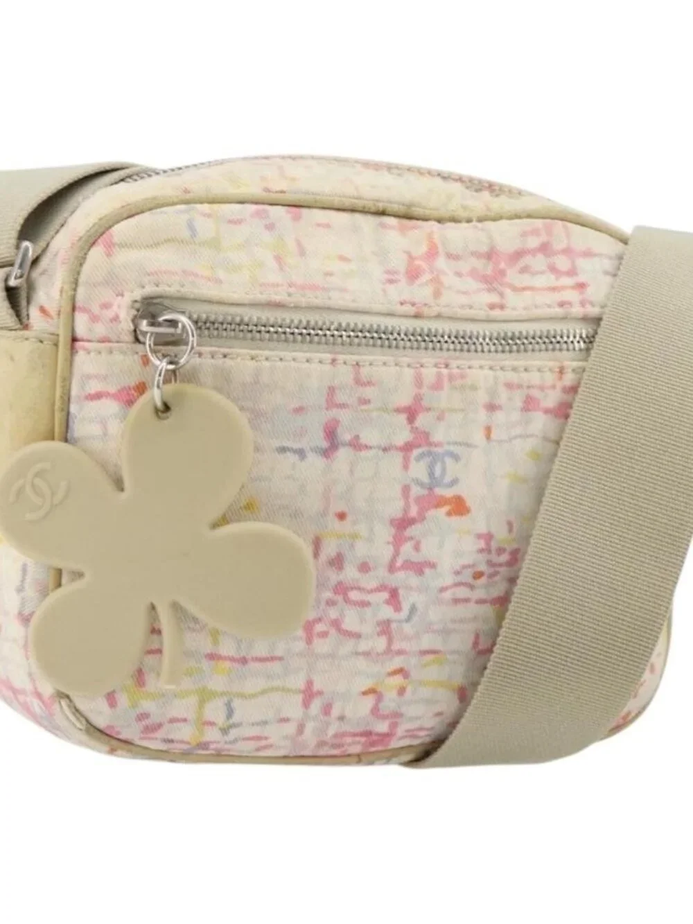 CHANEL Shoulder Bag Canvas Pink Beige Silver CC Auth BD1533